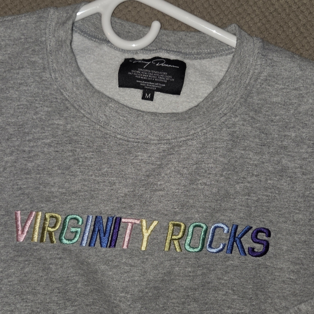 Danny Duncan Virginity Rocks Embroidered Pastel Grey pullover Sweatshirt adult m